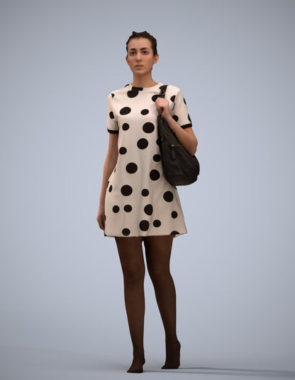 3D scanned woman walking casual, photorealistic archviz people for Enscape and SketchUp
