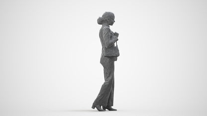 3D scanned woman business, photorealistic archviz people for Enscape and SketchUp, wireframe side view