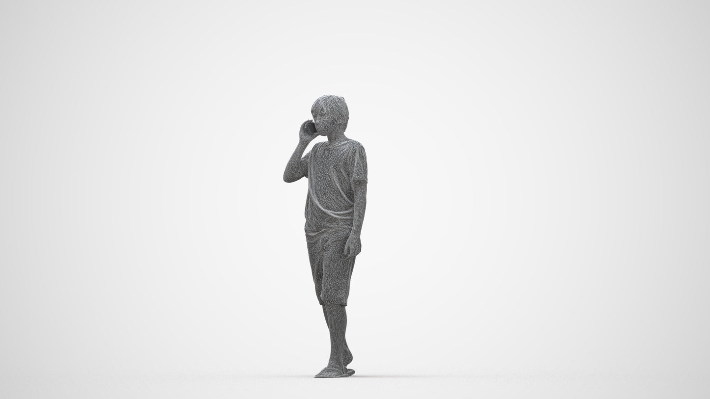 3D human model boy casual kids, photogrammetry scanned person for archviz, wireframe back view