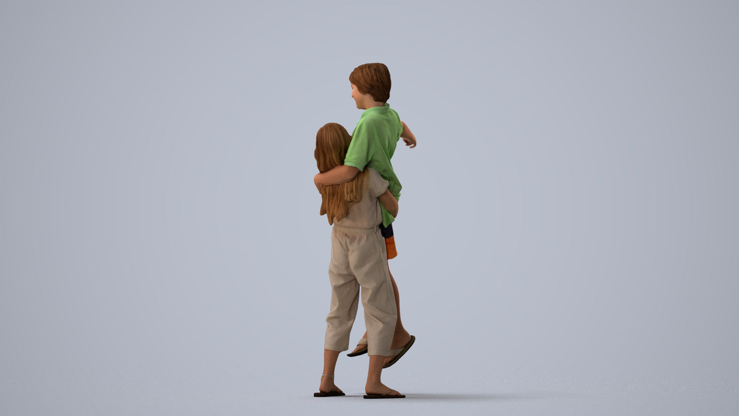 realistic 3D human girl kids, archviz people FBX OBJ for Blender, three-quarter view render