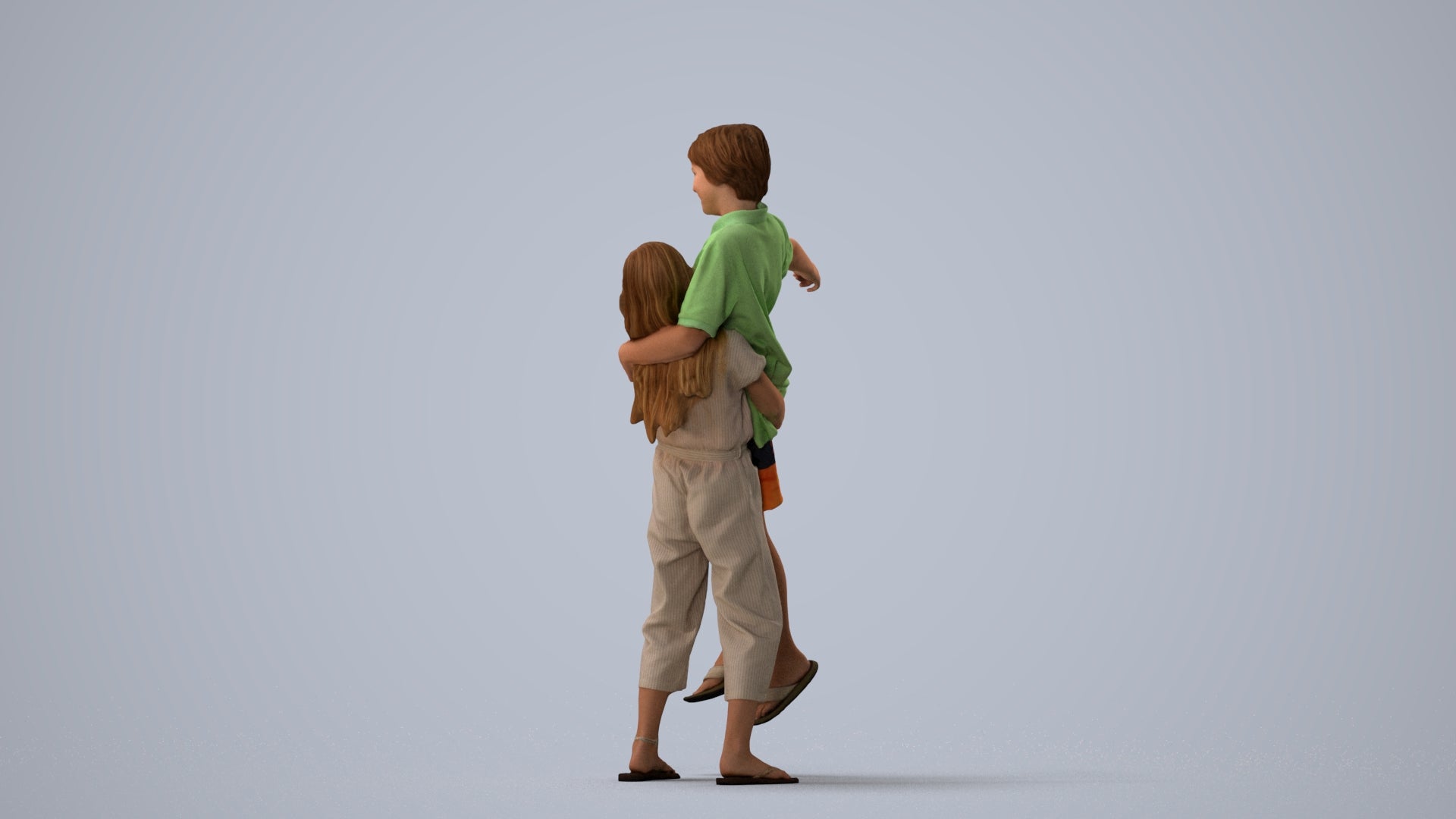 realistic 3D human girl kids, archviz people FBX OBJ for Blender, three-quarter view render