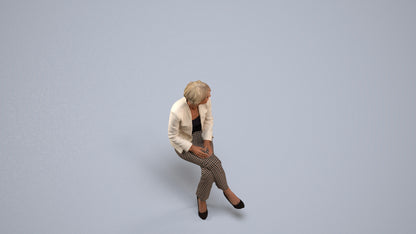 realistic 3D human senior woman business sitting, archviz people FBX OBJ for Blender, back view render