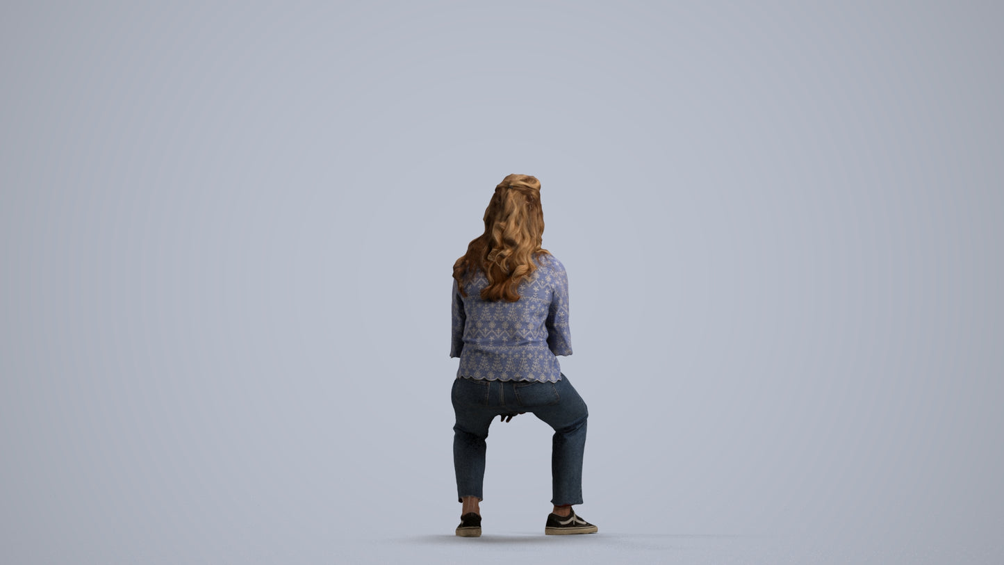 3D people model woman casual sitting, scanned human for 3ds Max rendering, front view render