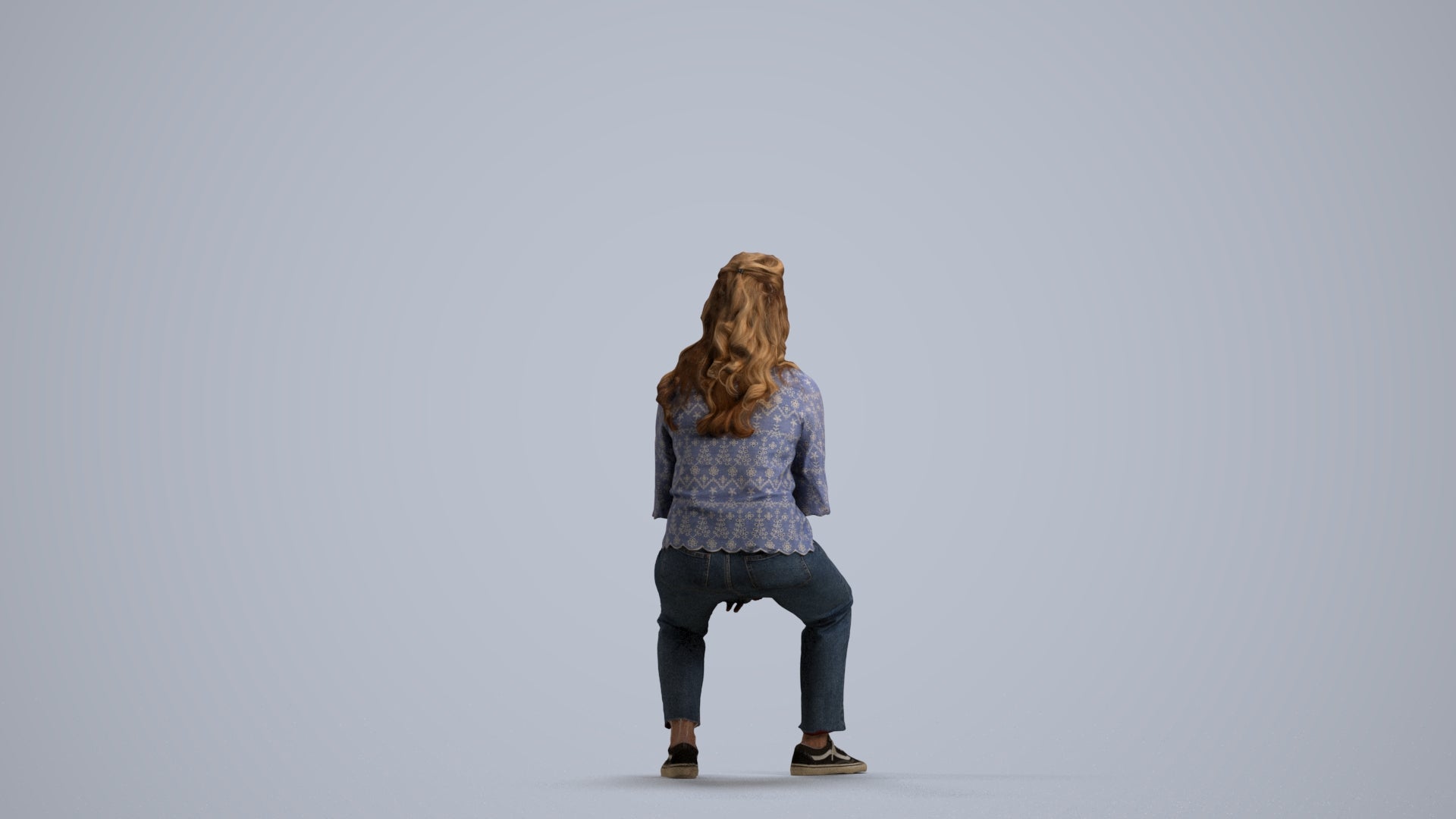 3D people model woman casual sitting, scanned human for 3ds Max rendering, front view render