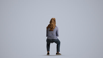 3D people model woman casual sitting, scanned human for 3ds Max rendering, front view render