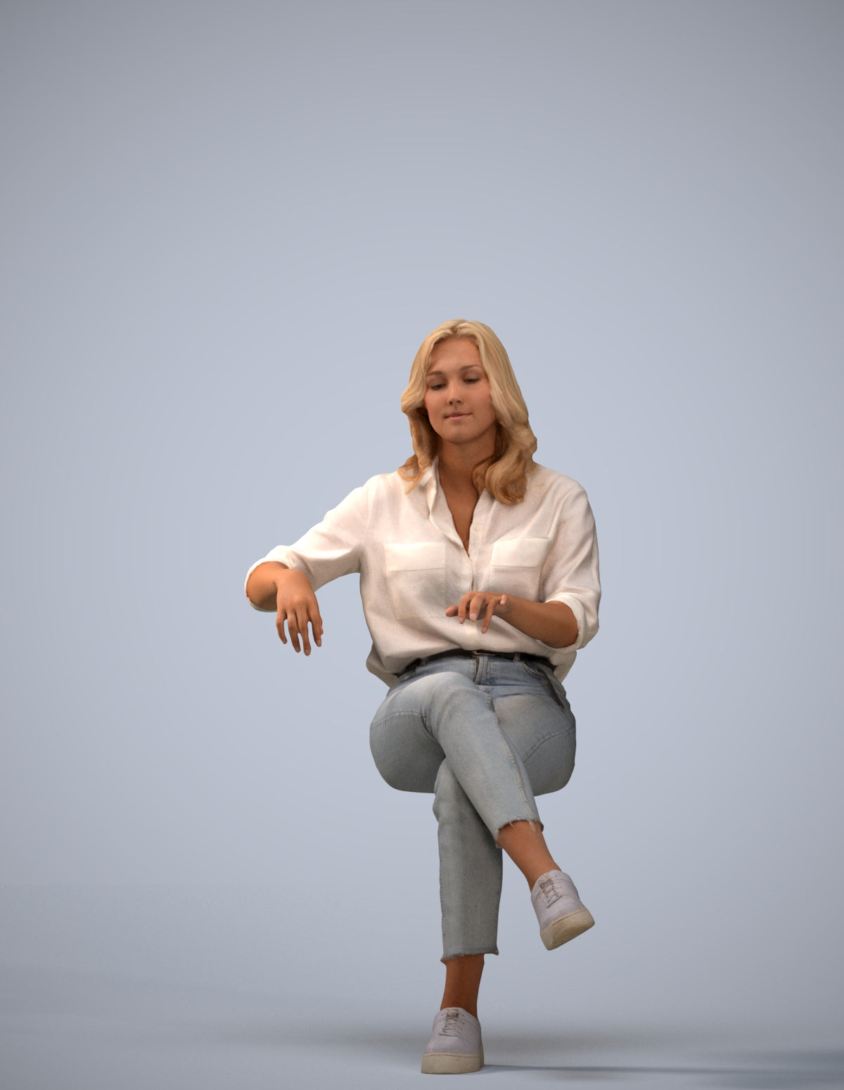 realistic 3D human woman casual sitting, archviz people FBX OBJ for Blender