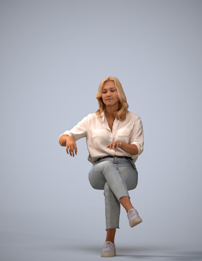 realistic 3D human woman casual sitting, archviz people FBX OBJ for Blender