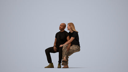 realistic 3D woman casual couple, scanned archviz people for Blender and 3ds Max, top-down view render