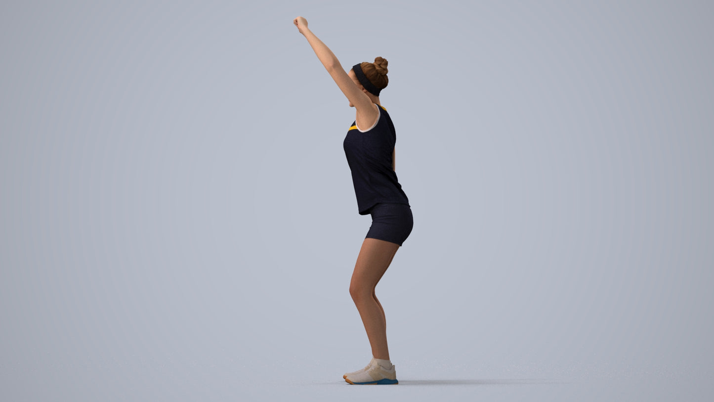 realistic 3D human girl sport, archviz people FBX OBJ for Blender, three-quarter view render