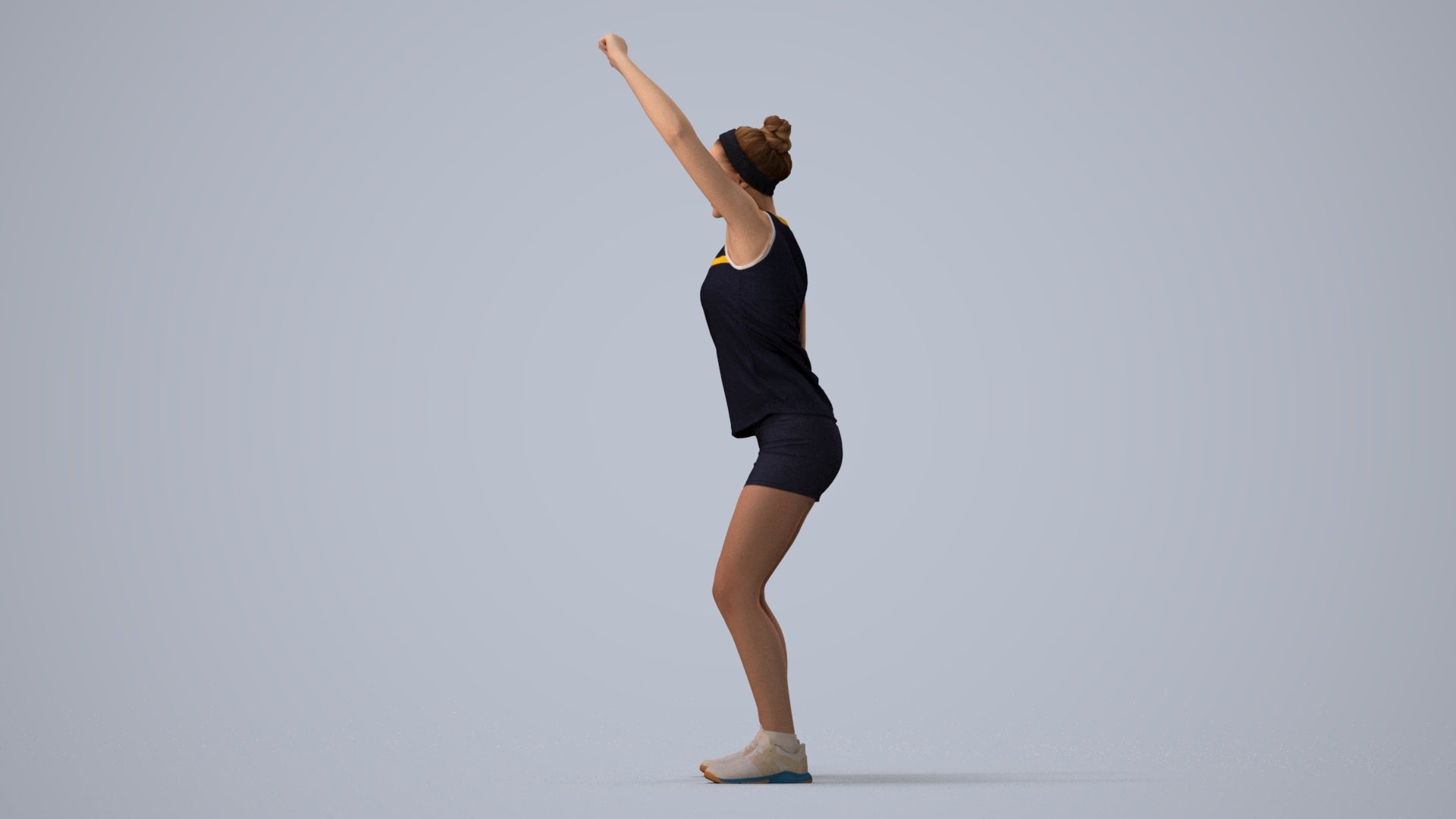 realistic 3D human girl sport, archviz people FBX OBJ for Blender, three-quarter view render