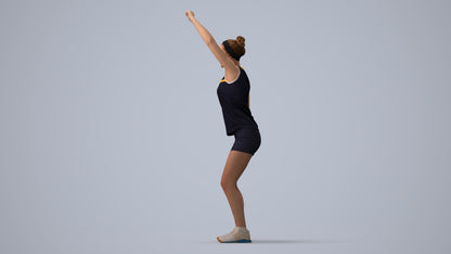 realistic 3D human girl sport, archviz people FBX OBJ for Blender, three-quarter view render