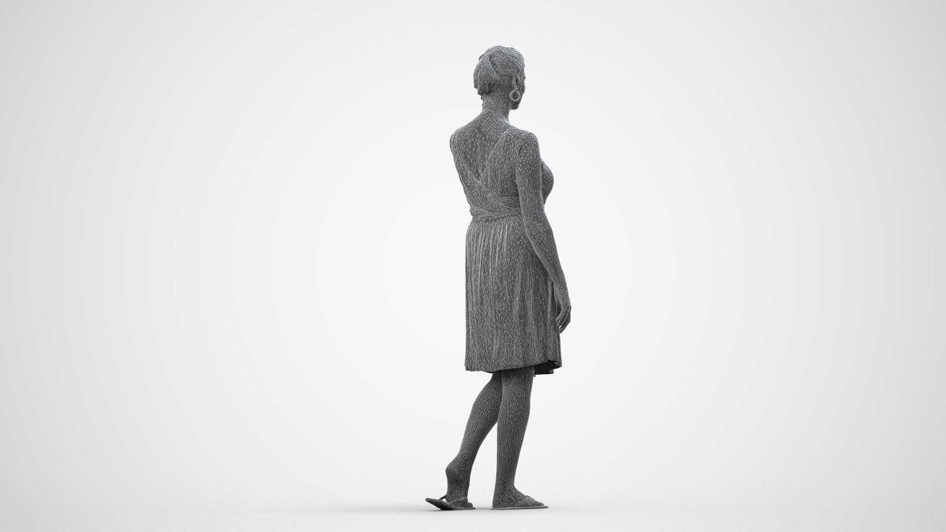 realistic 3D woman casual walking, scanned archviz people for Blender and 3ds Max, wireframe side view
