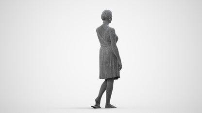 realistic 3D woman casual walking, scanned archviz people for Blender and 3ds Max, wireframe side view