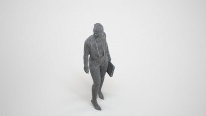 3D human model woman business, photogrammetry scanned person for archviz, wireframe three-quarter view