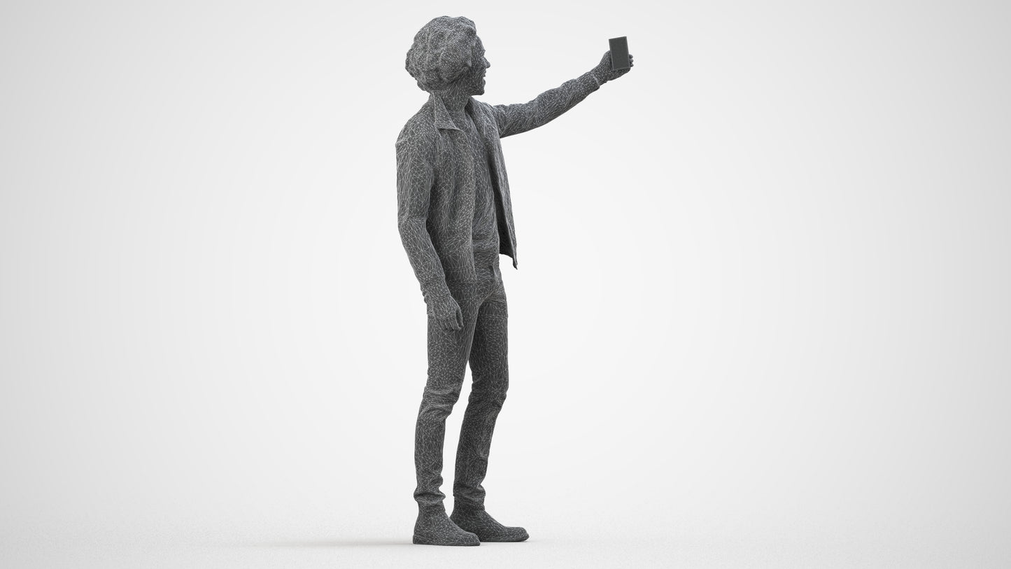 3D people model man casual standing, scanned human for 3ds Max rendering, wireframe side view