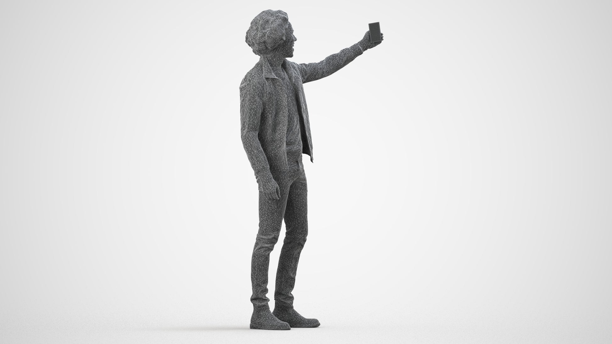 3D people model man casual standing, scanned human for 3ds Max rendering, wireframe side view