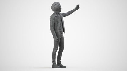 3D people model man casual standing, scanned human for 3ds Max rendering, wireframe side view