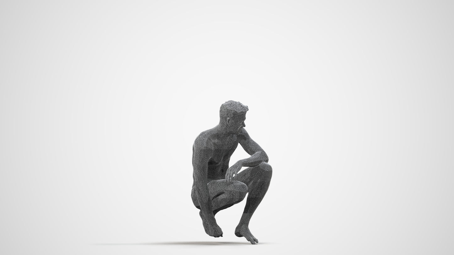 realistic 3D human man pool, archviz people FBX OBJ for Blender, wireframe side view