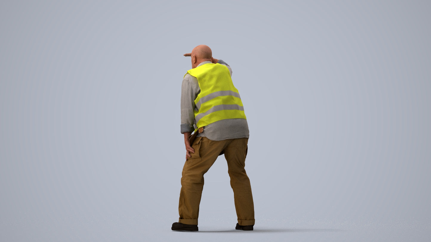 realistic 3D senior man standing, scanned archviz people for Blender and 3ds Max, three-quarter view render