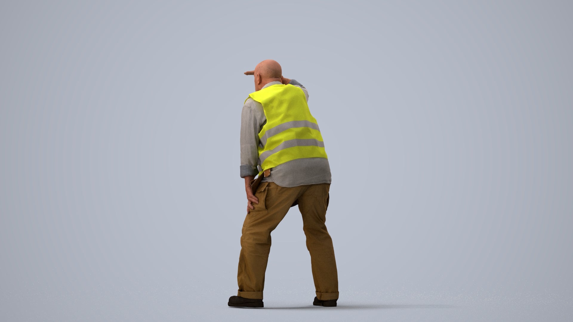 realistic 3D senior man standing, scanned archviz people for Blender and 3ds Max, three-quarter view render