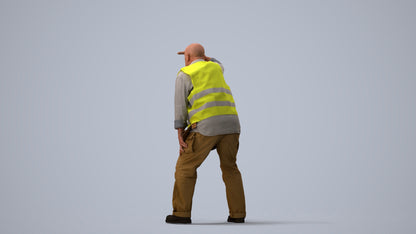 realistic 3D senior man standing, scanned archviz people for Blender and 3ds Max, three-quarter view render