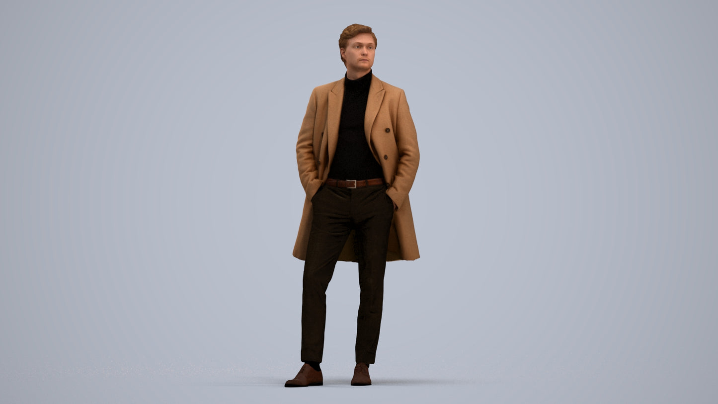 3D scanned man standing business, photorealistic archviz people for Enscape and SketchUp, standing pose render