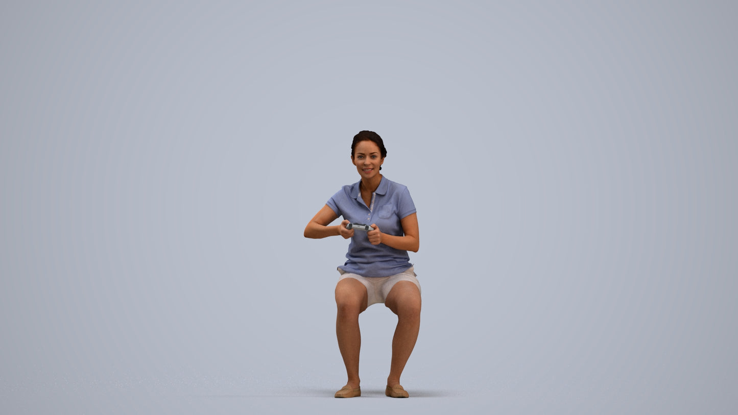 3D scanned woman sitting casual, photorealistic archviz people for Enscape and SketchUp, standing pose render