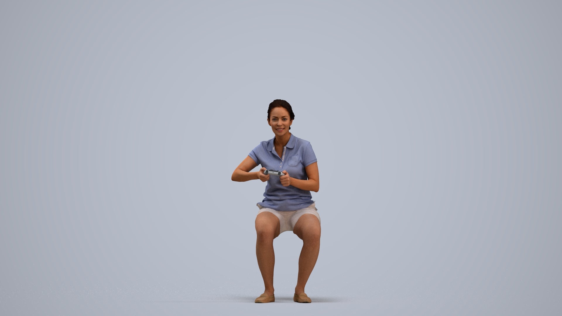 3D scanned woman sitting casual, photorealistic archviz people for Enscape and SketchUp, standing pose render