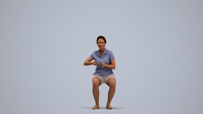 3D scanned woman sitting casual, photorealistic archviz people for Enscape and SketchUp, standing pose render