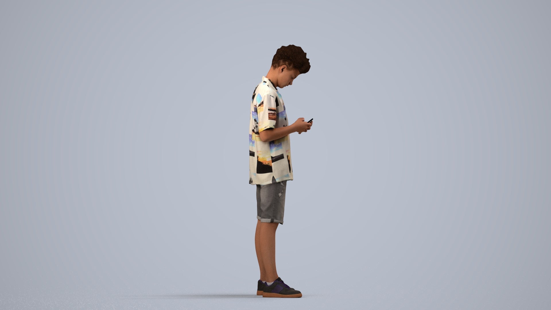 realistic 3D human boy casual kids, archviz people FBX OBJ for Blender, side view render