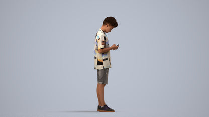 realistic 3D human boy casual kids, archviz people FBX OBJ for Blender, side view render