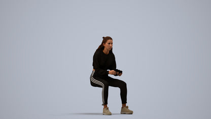 3D scanned woman sitting, photorealistic archviz people for Enscape and SketchUp, side view render