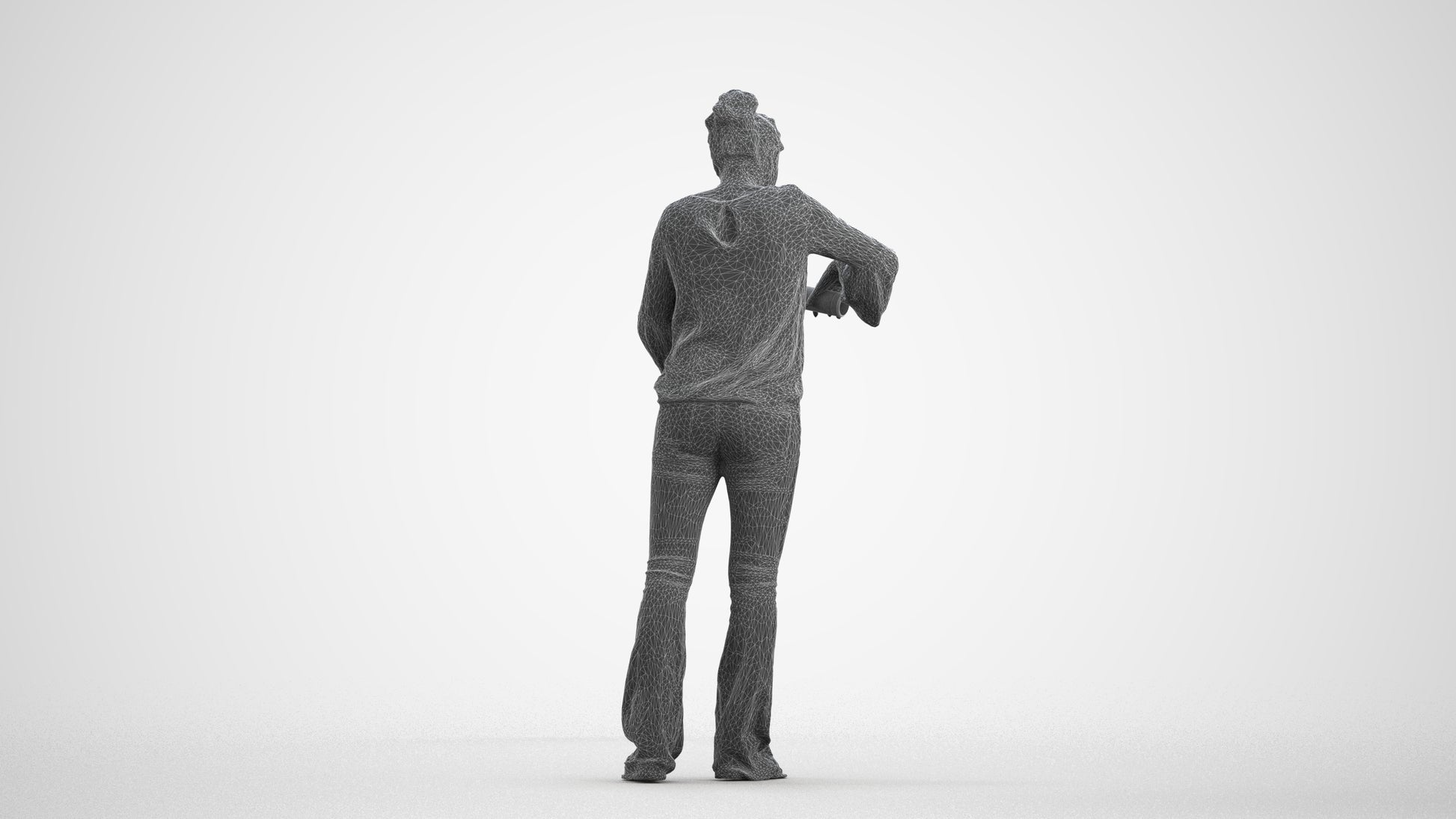 3D scanned woman standing casual, photorealistic archviz people for Enscape and SketchUp, wireframe front view