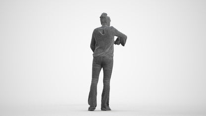 3D scanned woman standing casual, photorealistic archviz people for Enscape and SketchUp, wireframe front view