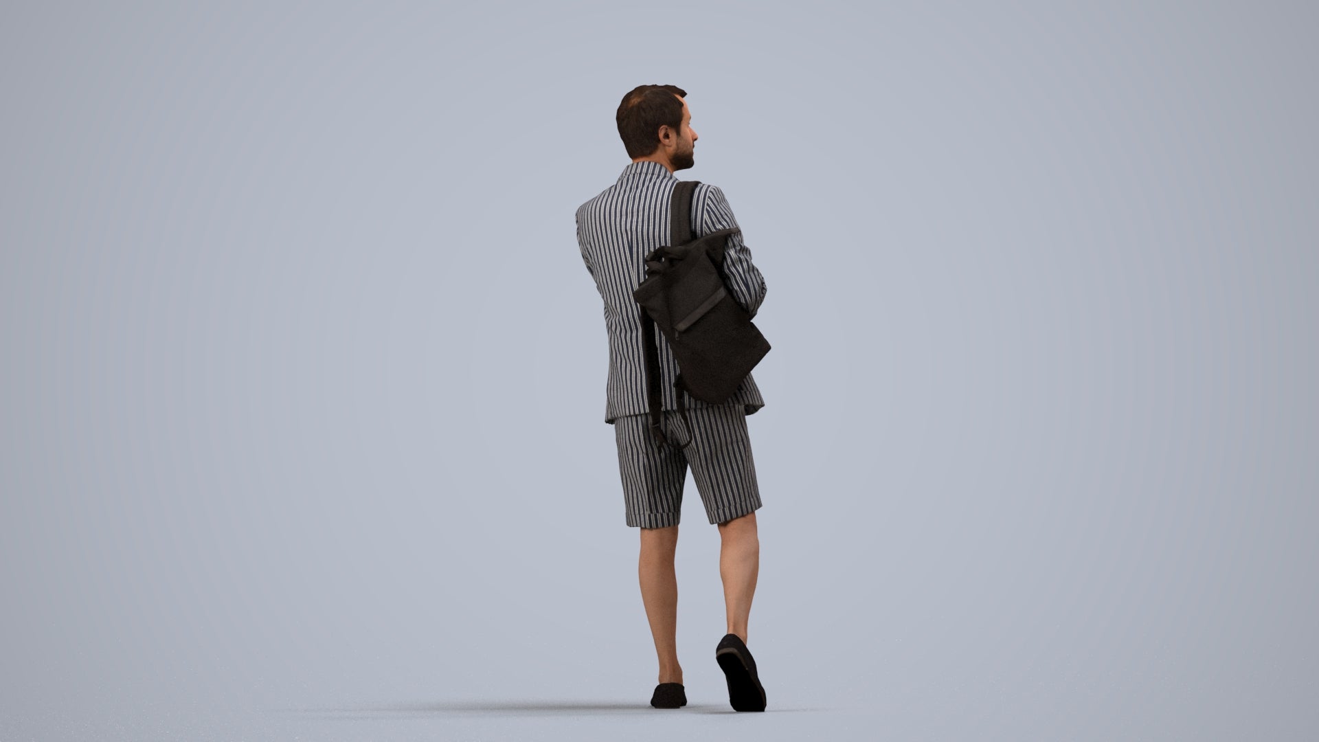 scanned 3D man business walking, photogrammetry people for Enscape and V-Ray, side view render