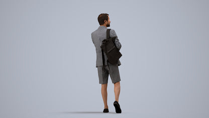 scanned 3D man business walking, photogrammetry people for Enscape and V-Ray, side view render