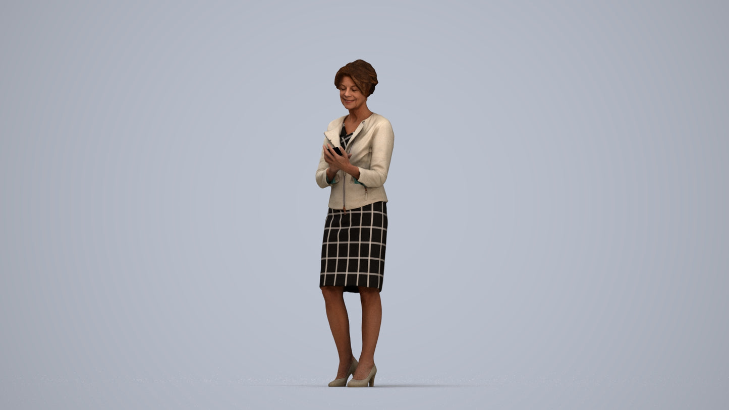 3D scanned woman standing business, photorealistic archviz people for Enscape and SketchUp, top-down view render