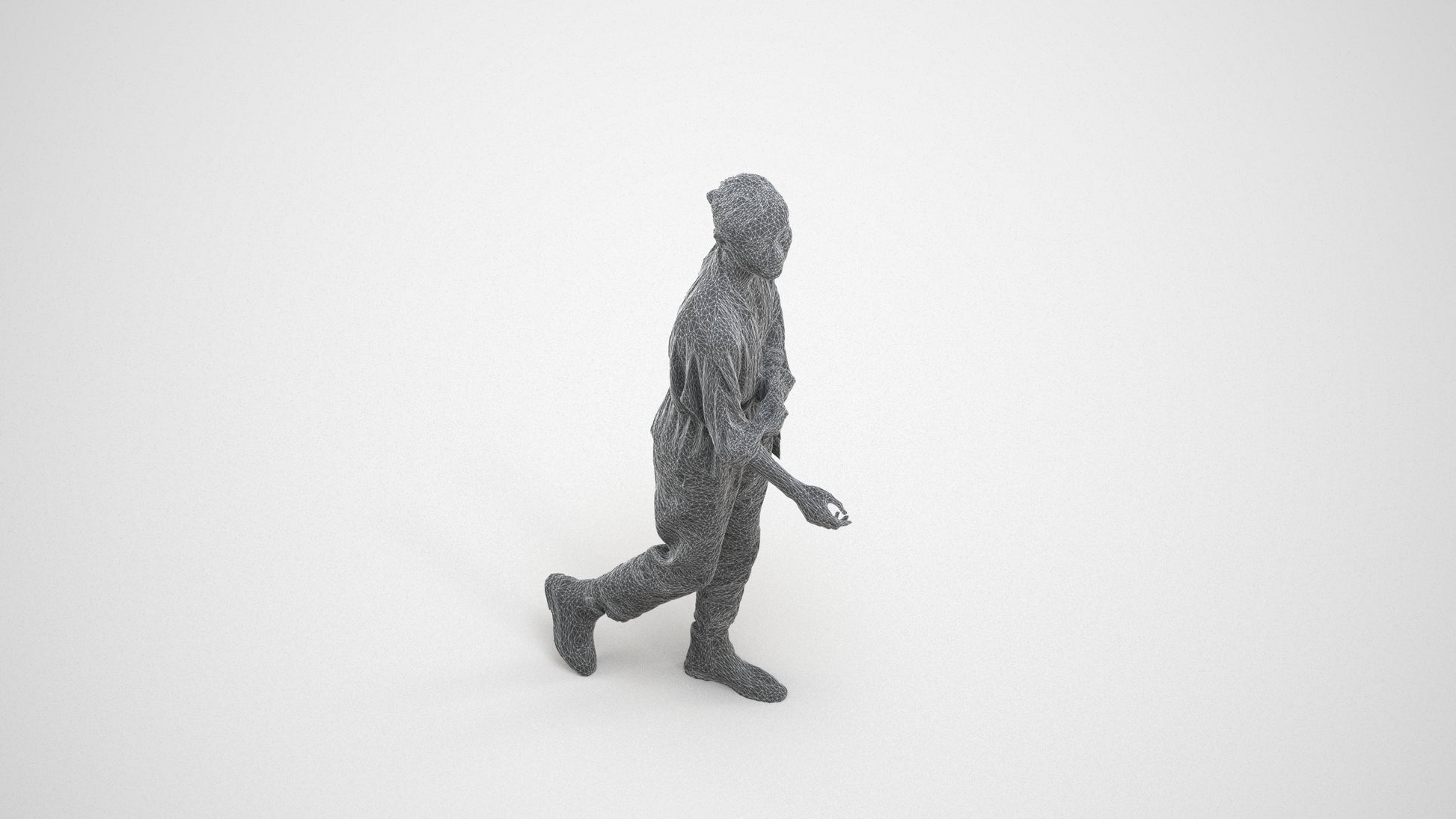 realistic 3D human woman casual walking, archviz people FBX OBJ for Blender, wireframe three-quarter view