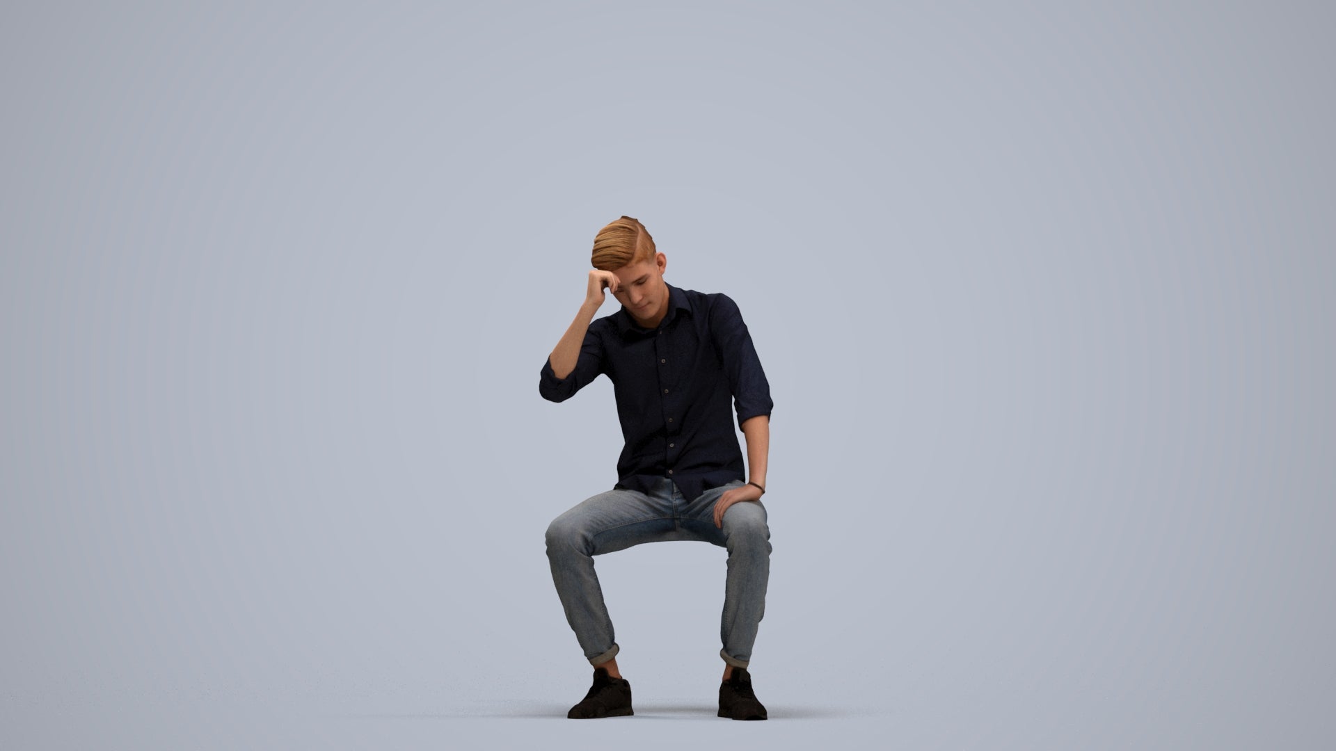 3D people model man casual sitting, scanned human for 3ds Max rendering, standing pose render