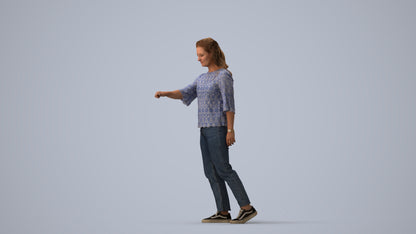 3D human model woman casual mix, photogrammetry scanned person for archviz, three-quarter view render