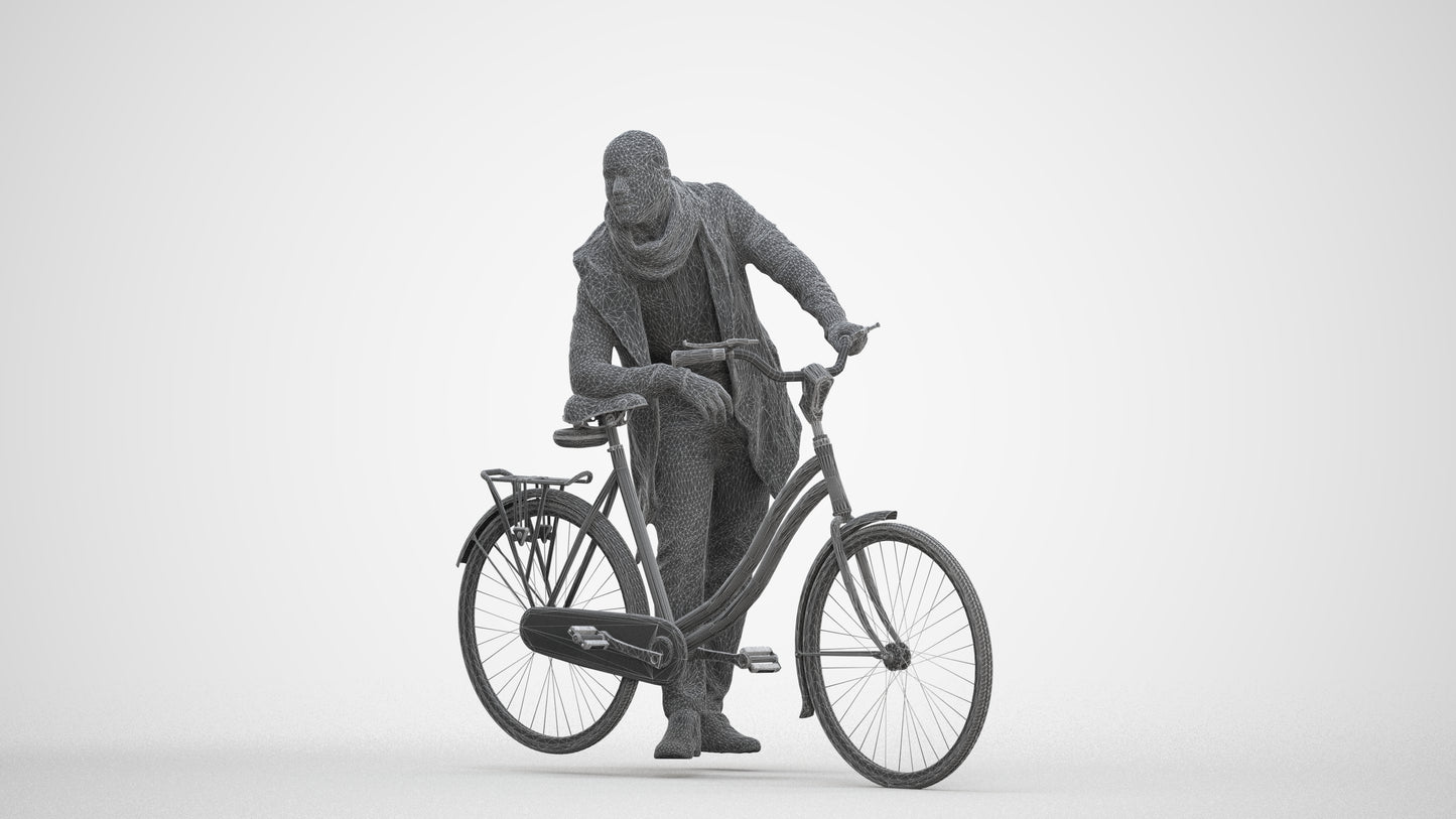 photogrammetry 3D man casual cycling, realistic human model archviz FBX, three-quarter front view render