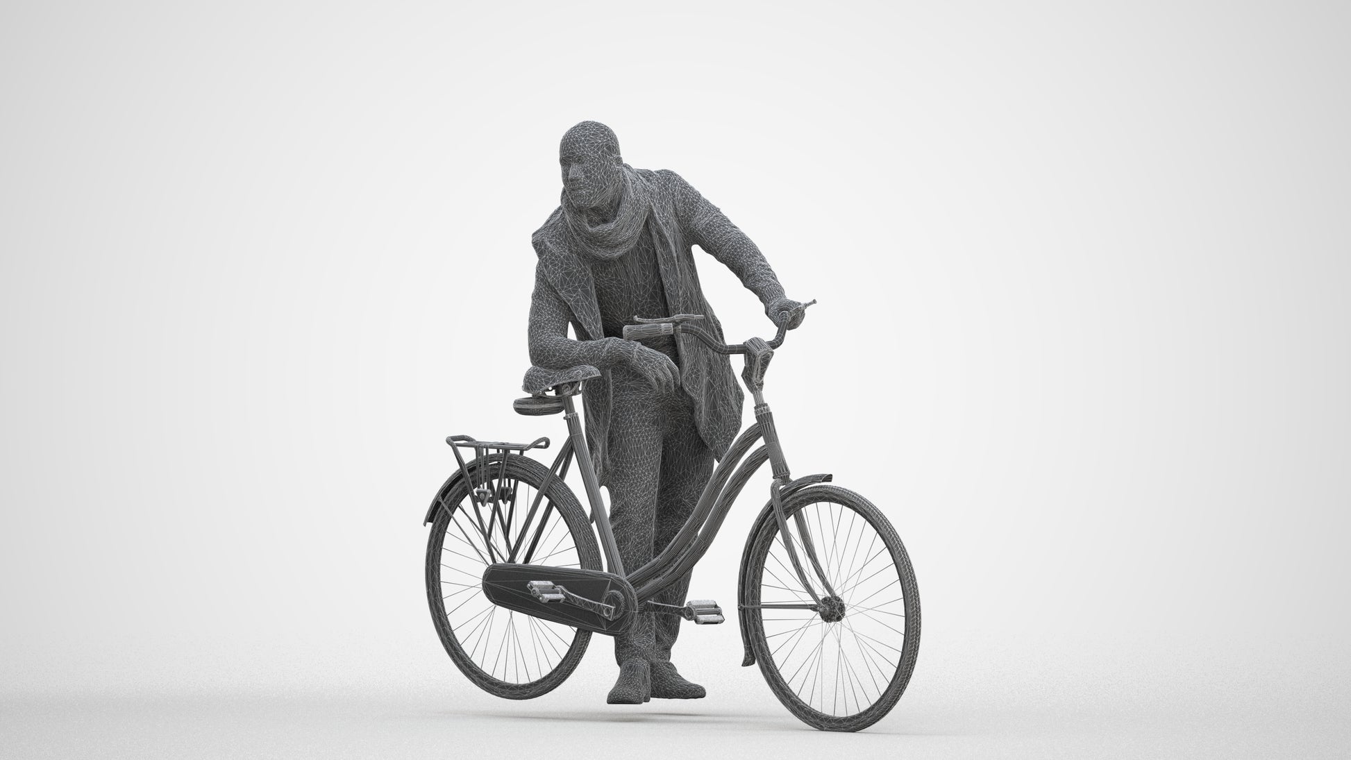 photogrammetry 3D man casual cycling, realistic human model archviz FBX, three-quarter front view render