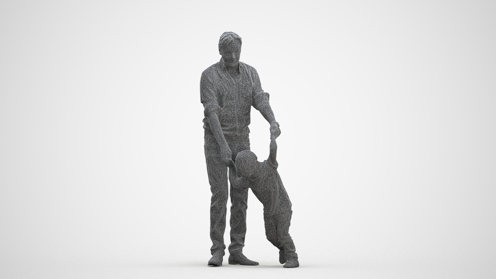3D human model boy casual kids, photogrammetry scanned person for archviz, three-quarter front view render