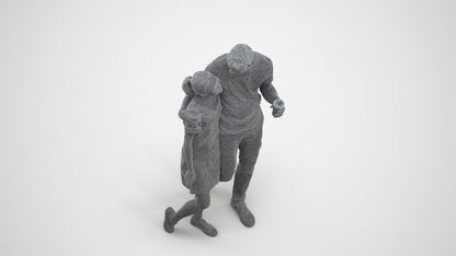 realistic 3D human woman casual couple, archviz people FBX OBJ for Blender, wireframe three-quarter view