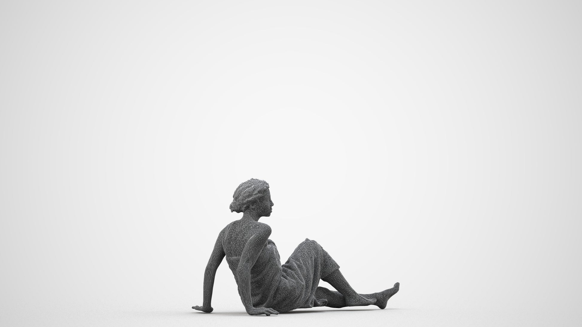 realistic 3D woman bathroom, scanned archviz people for Blender and 3ds Max, wireframe side view
