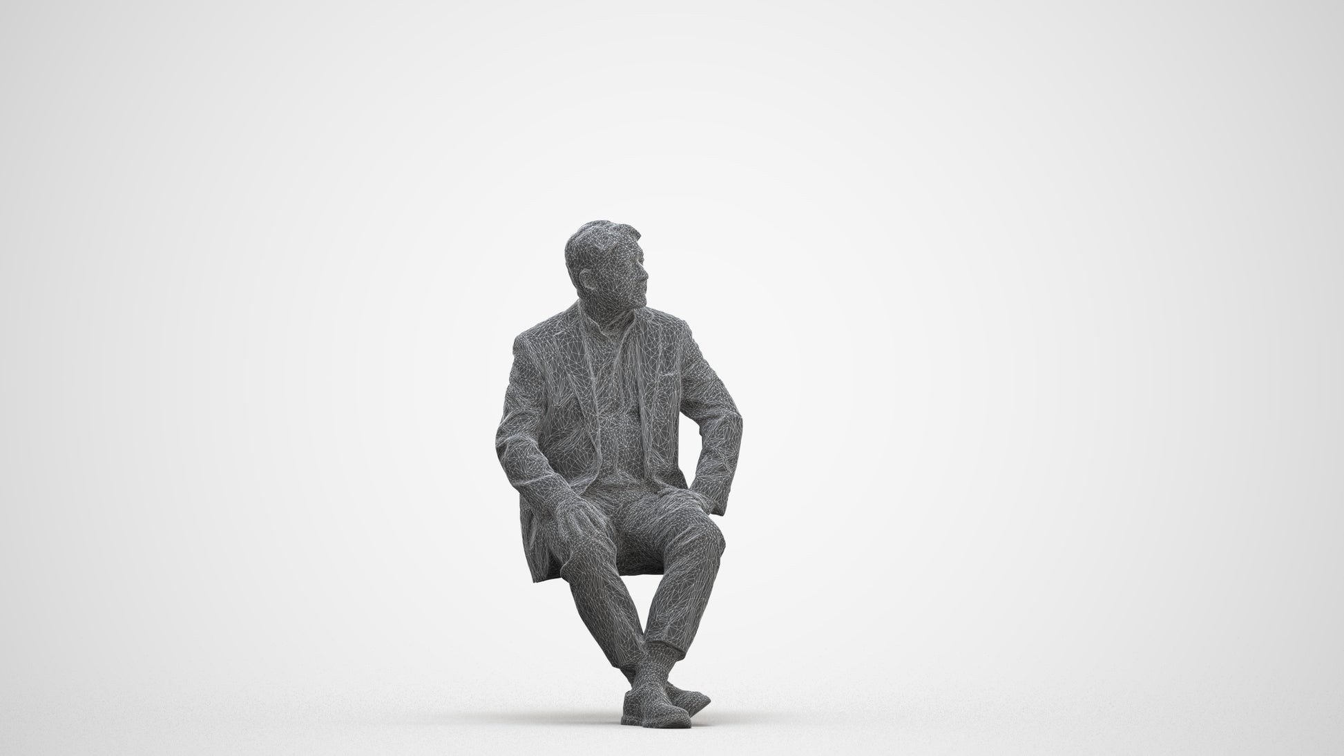 3D people model senior man business sitting, scanned human for 3ds Max rendering, three-quarter front view render