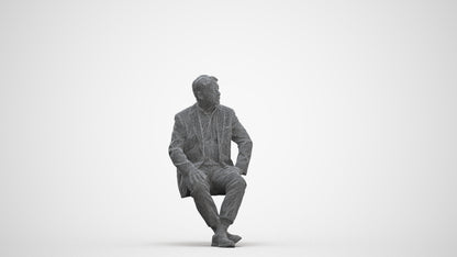 3D people model senior man business sitting, scanned human for 3ds Max rendering, three-quarter front view render