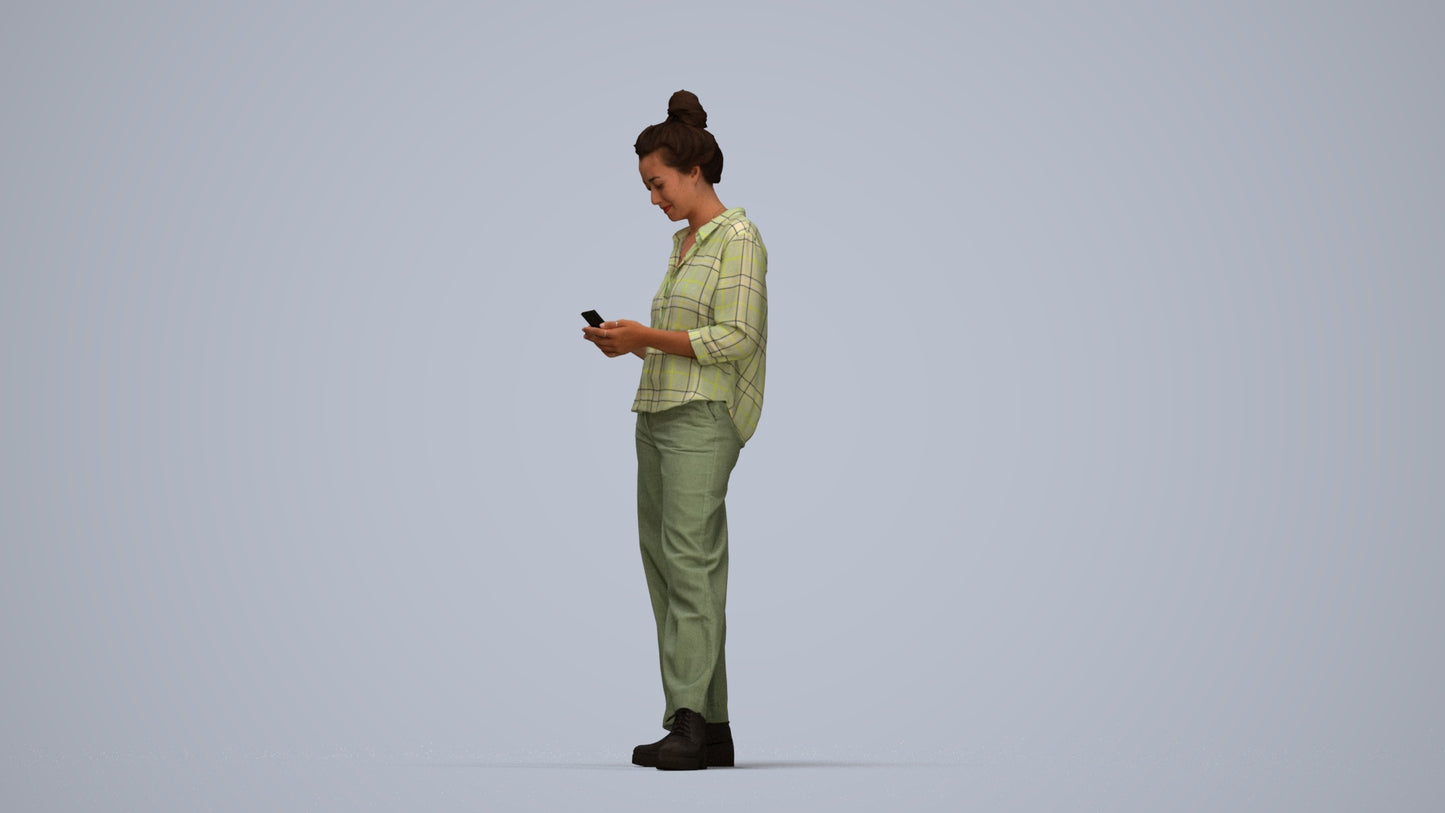 scanned 3D woman casual standing, photogrammetry people for Enscape and V-Ray, top-down view render
