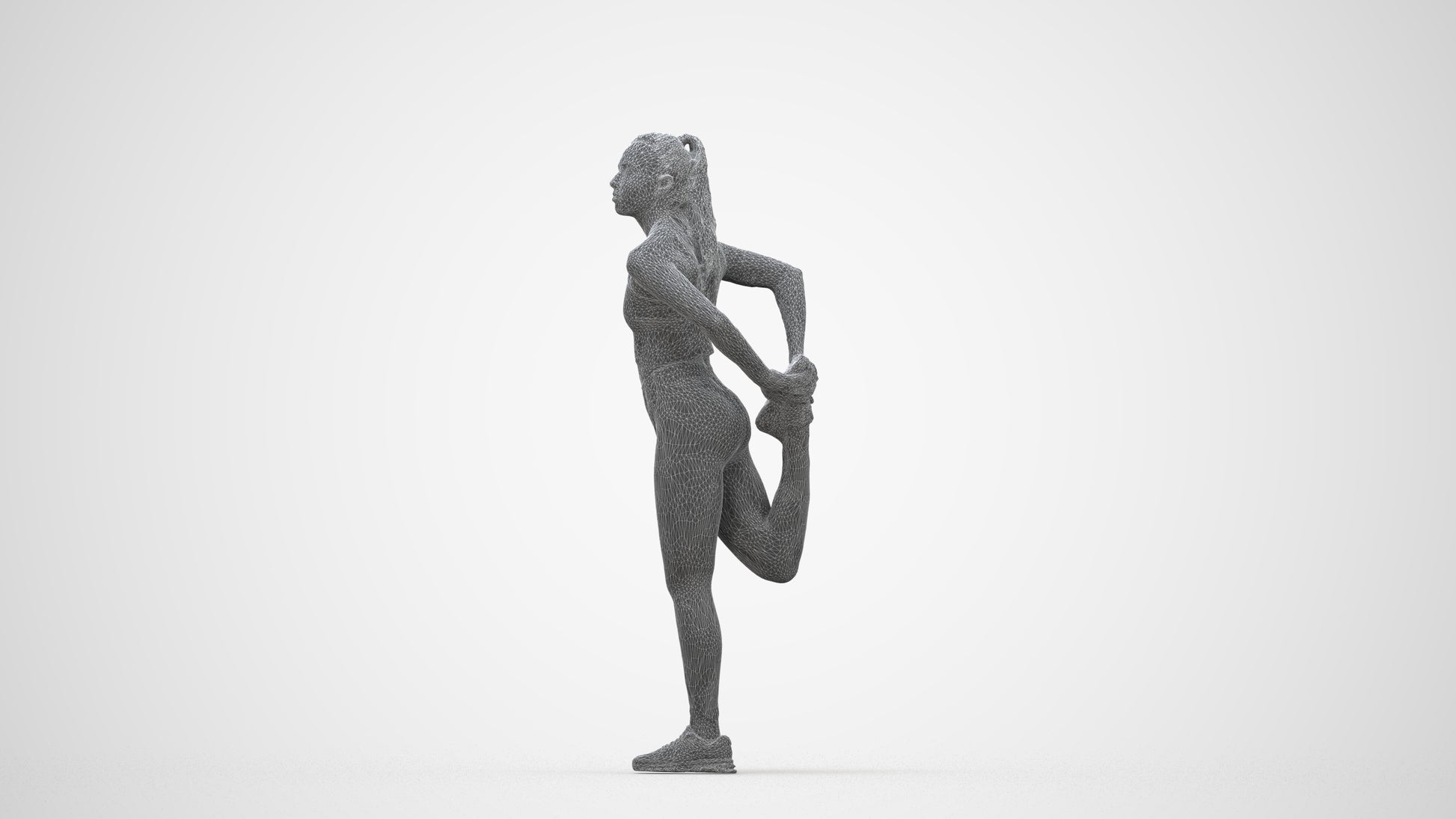 realistic 3D woman sport, scanned archviz people for Blender and 3ds Max, wireframe back view