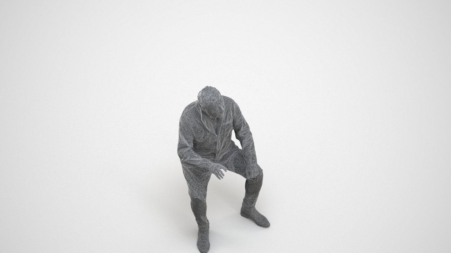 3D human model man medical, photogrammetry scanned person for archviz, wireframe three-quarter view